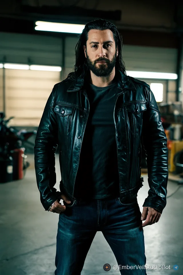 Biker: an AI-generated picture made with this preset, clothed